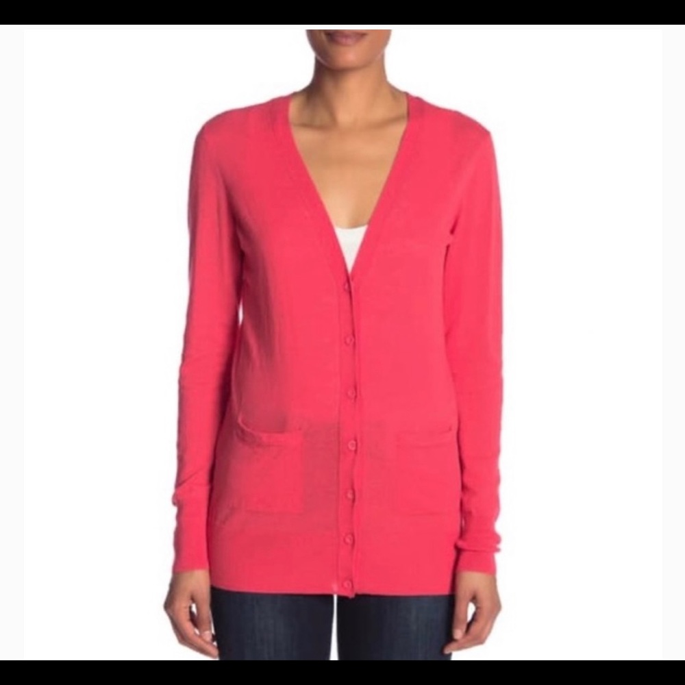 NWT Nordstrom 14 & Union Lightweight Coral Pink Long Sleeve Cardigan Size Small